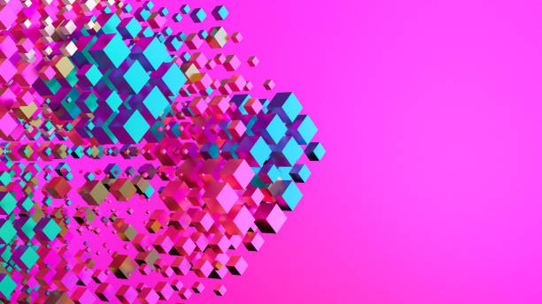 istock Abstract iridescent flying cubes geometric shapes background neon colored 1374967309