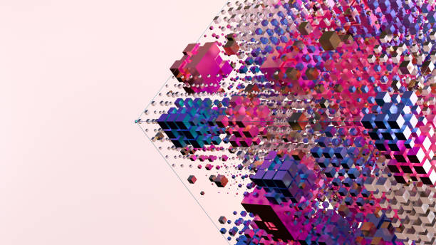 istock Abstract iridescent flying cubes geometric shapes background neon colored 1374968466