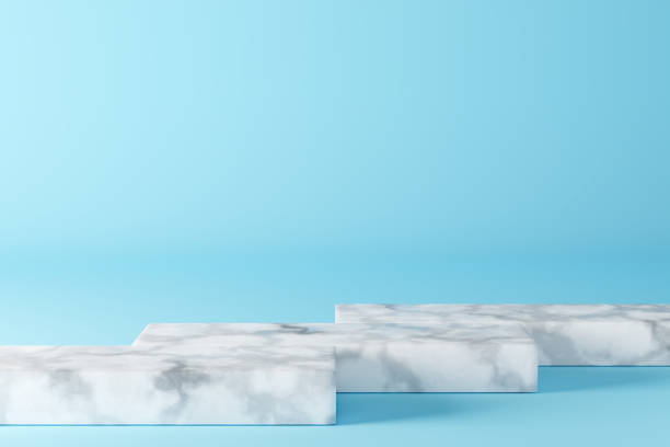 istock White 3d podium empty on blue abstract background. Product mock up presentation. 1374969549
