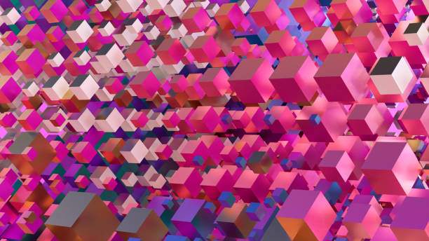 istock Abstract iridescent flying cubes geometric shapes background neon colored 1374971843