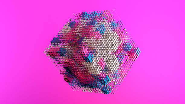 istock Abstract iridescent flying cubes geometric shapes background neon colored 1374974073