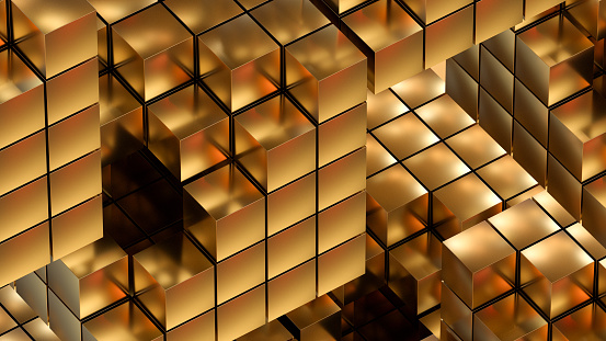 Abstract iridescent colors cube blocks background, 3d render.