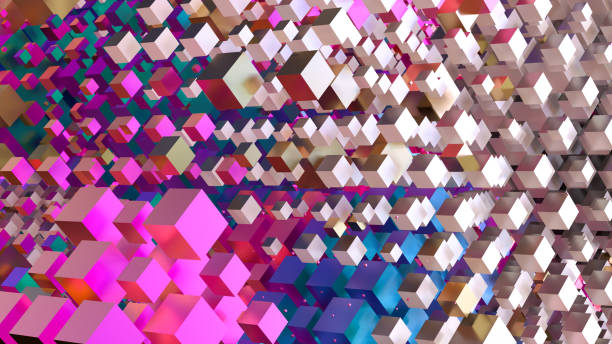 istock Abstract iridescent flying cubes geometric shapes background neon colored 1375000314