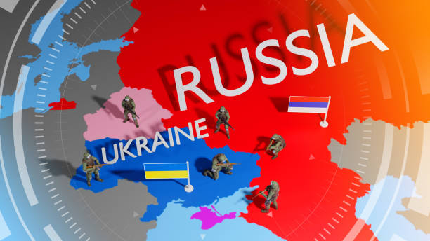 Ukraine crisis map. Ukraine and Russia military conflict. Geopolitical concept. Ukraine and Russia military conflict. russia map stock pictures, royalty-free photos & images