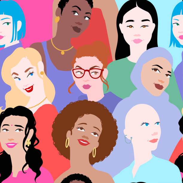 istock Diverse female portrait, seamless pattern with beautiful women of various ethnic groups. International Women's day 8 March. Texture for wallpapers, pattern fills, web page backgrounds 1375025838