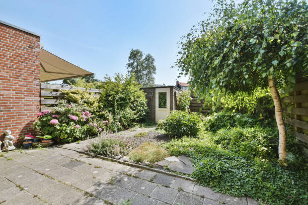 istock Delightful courtyard of the house with greenery 1375049849