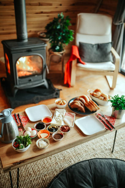 istock A breakfast table by the fireplace and a peaceful environment in the bungalow 1375062093