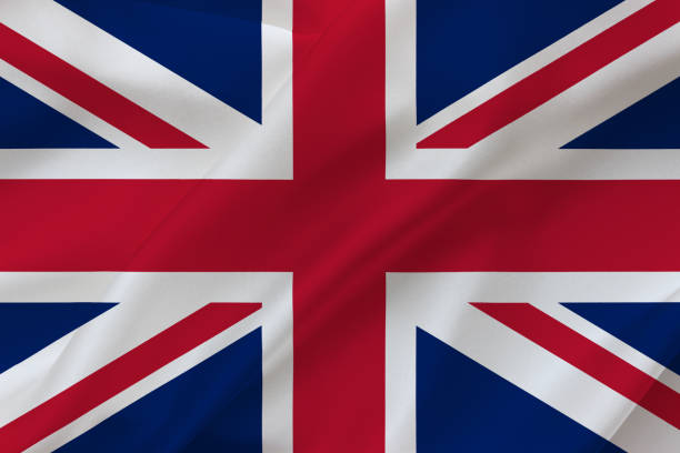 istock Great Britain flag on waving silk background. 1375063362