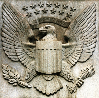 The Great Seal of the United States as carved into the side of the Rayburn House of Representatives office building in Washington, D.C.
