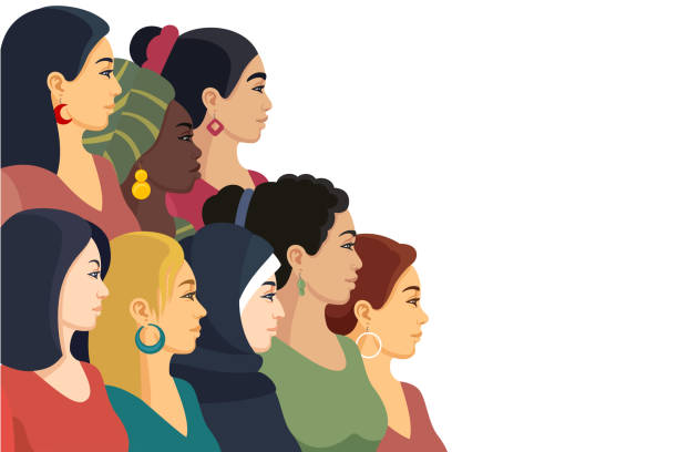 ilustraciones, imágenes clip art, dibujos animados e iconos de stock de retratos de mujeres de diferentes nacionalidades y culturas. - diversidad cultural