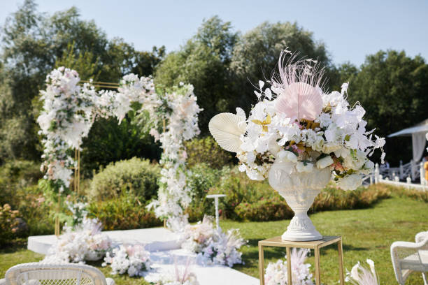 istock Place for wedding registration decorated with natural flowers 1375081500
