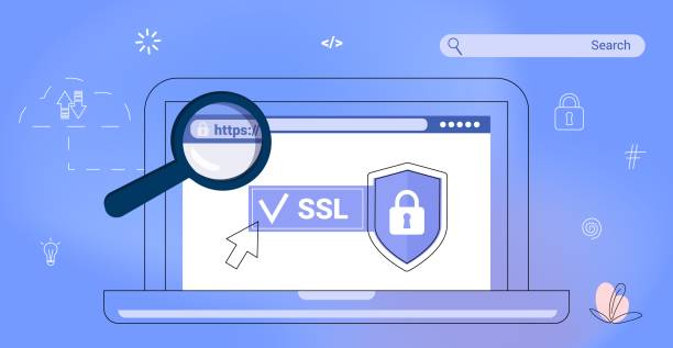 ilustraciones, imágenes clip art, dibujos animados e iconos de stock de https conexión protegida protocolo seguro comunicación de seguridad - http