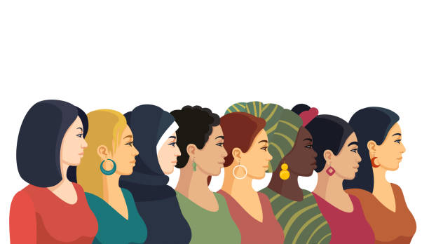 ilustraciones, imágenes clip art, dibujos animados e iconos de stock de grupo multiétnico de mujeres hermosas. - day of the month