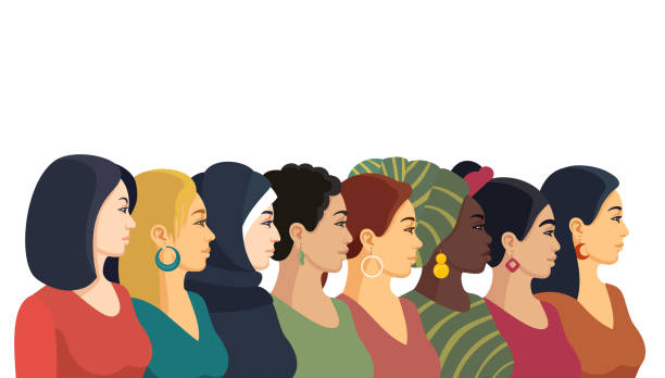 illustrations, cliparts, dessins animés et icônes de groupe multiethnique de belles femmes. - international womens day