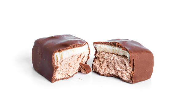 istock Chocolate bar with nougat isolated on a white background 1375108831