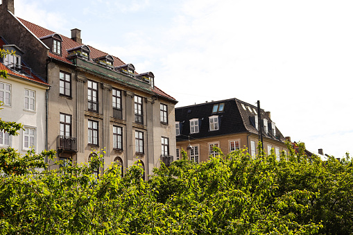 House facade in Copenhagen, Denmark. Real estate investment. Expensive housing in the center of the city.