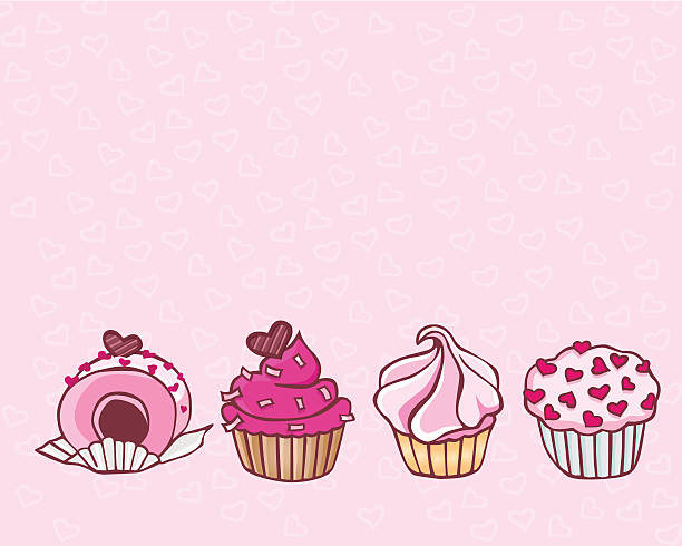 розовый кекса - cupcake valentines day cake heart shape stock illustrations