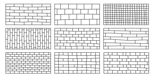 bloki w kratkę w różnych rozmiarach i stylach. cegły i płytki. sieć - brick wall paving stone brick wall stock illustrations