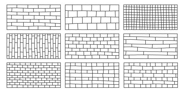 ilustrações, clipart, desenhos animados e ícones de blocos quadrimestados em vários tamanhos e estilos. tijolos e telhas. teia - brick wall paving stone brick wall