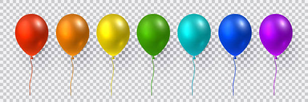 beautiful rainbow colored set of flying party balloons. - balloon stock illustrations