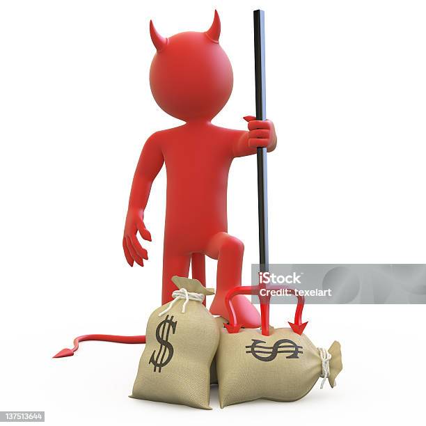 Il Diavolo Con Tridente Bloccato Nel Sacco Di Dollari - Fotografie stock e altre immagini di Affari