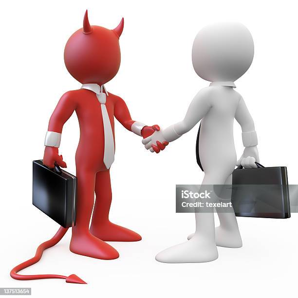 Devil And Businessman Closing A Deal Stock Photo - Download Image Now - Adult, Agreement, Briefcase