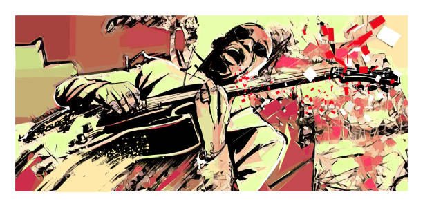Afro-american jazz guitarist singing Afro-american jazz guitarist singing - vector illustration (portrait completely fictitious) music culture stock illustrations