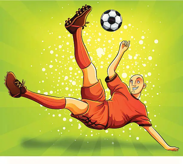 Vector illustration of Soccer Player Flying Shooting a Ball
