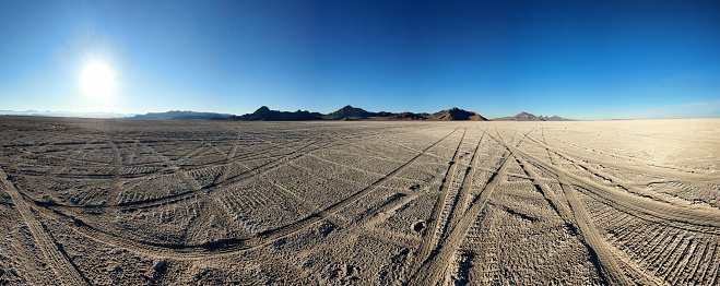 Panoramic View of the Bonneville Salt Flats taken around sunset