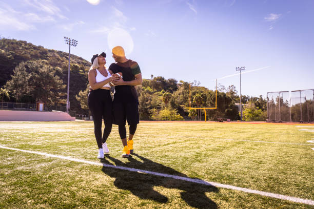 Beautiful black couple exercising outdoors