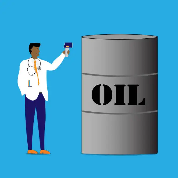 Vector illustration of Taking the temperature of oil