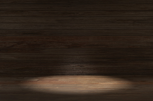 Front view dark brown wood texture background with spotlight