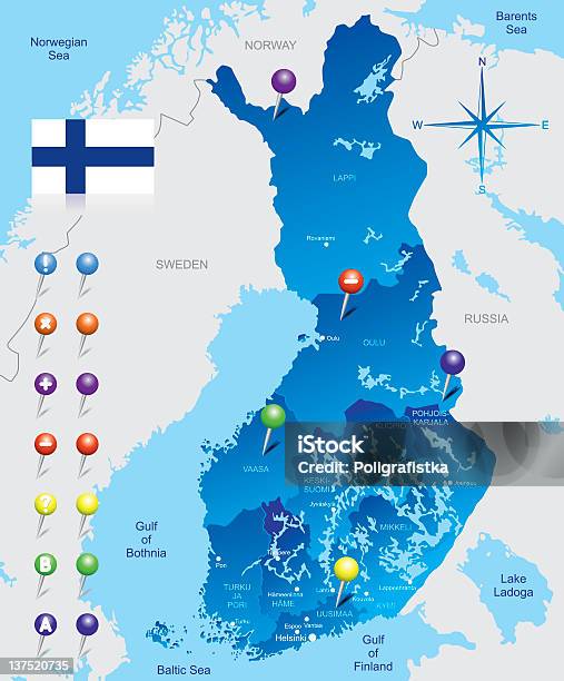Karte Von Finnland Stock Vektor Art und mehr Bilder von Auseinander - Auseinander, Blau, Design