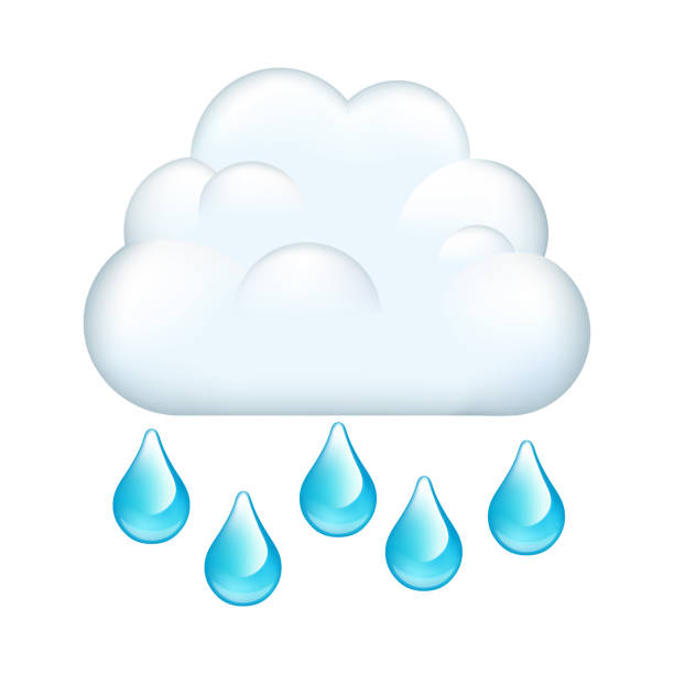 wolken mit fallenden regentropfen vektor-emoji-illustration - rain cute falling water raindrop stock-grafiken, -clipart, -cartoons und -symbole