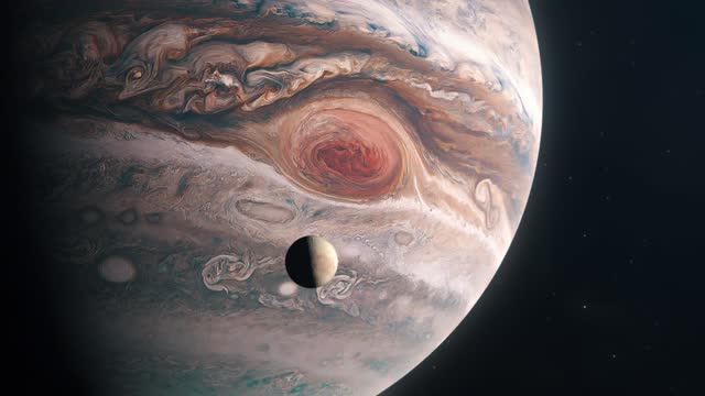 The Moon Europa Orbiting the Gas Giant Planet of Jupiter