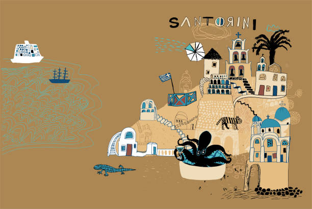 stockillustraties, clipart, cartoons en iconen met santorini. greek islands - illustraties van middellandse zee