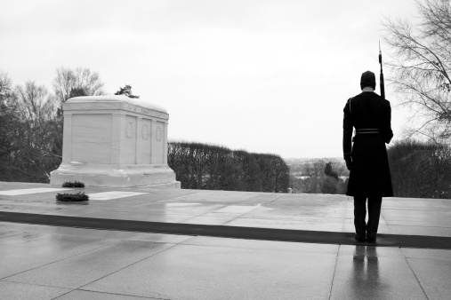 Standing guard over the Tomb of the Unknown Soldier at Arlington National Cemetery.