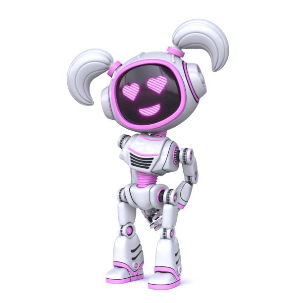 istock Cute pink girl robot fall in love 3D 1375302167
