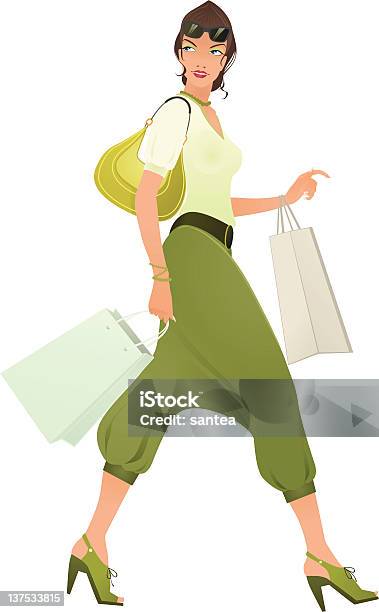 Ilustración de Moda Mujer En Pantalones Ovalada y más Vectores Libres de Derechos de Abalorio - Abalorio, Adicto a las compras, Adulto