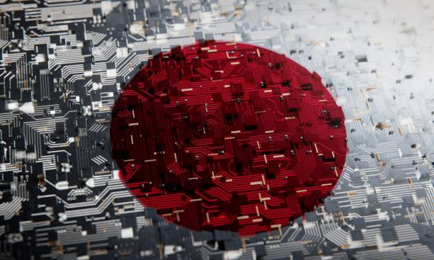 istock Technology background with national flag of Japan. 3D rendering 1375345622