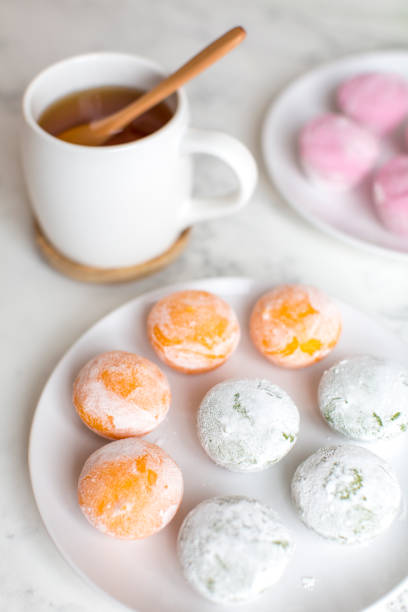 istock Mochi ice cream with green tea on the table 1375357689