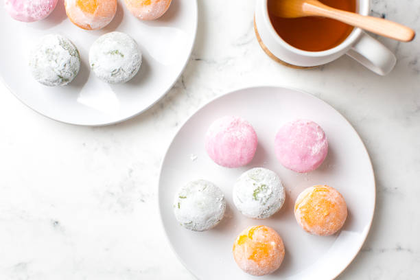 istock Mochi ice cream with green tea on the table 1375357809