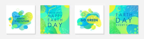 Vector illustration of Set of Earth Day posters with green gradient backgrounds