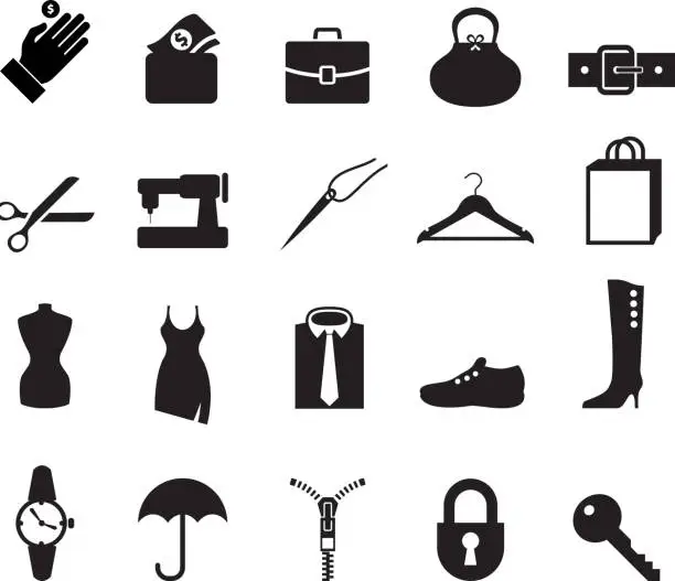 Vector illustration of accessories black and white royalty free vector icon set