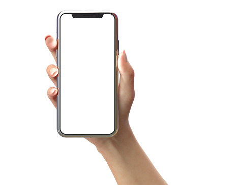 A hand holding a metallic smartphone empty screen - 3d rendering