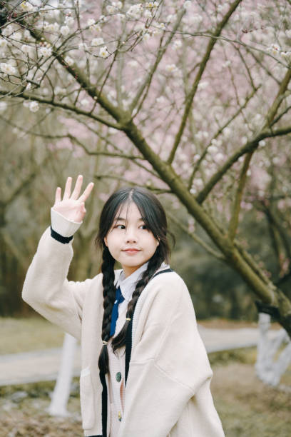 istock Beautiful asian girls under cherry trees 1375377207