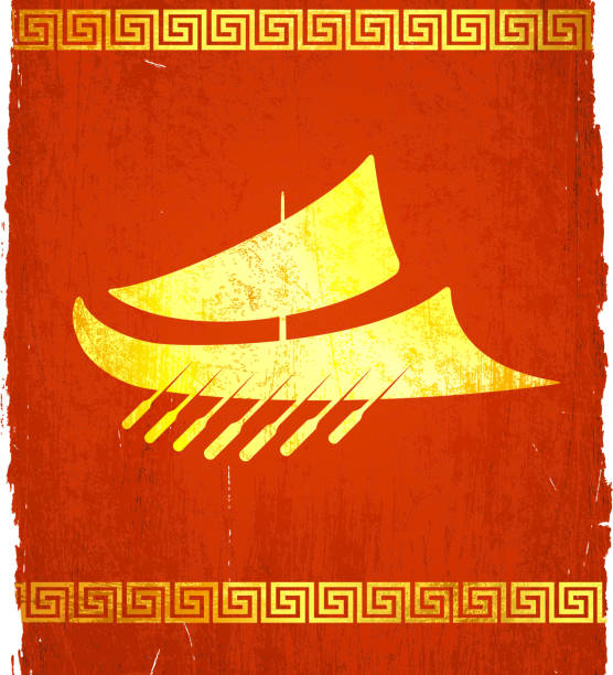istock classic Greek Military ship on royalty free vector Background 137538266