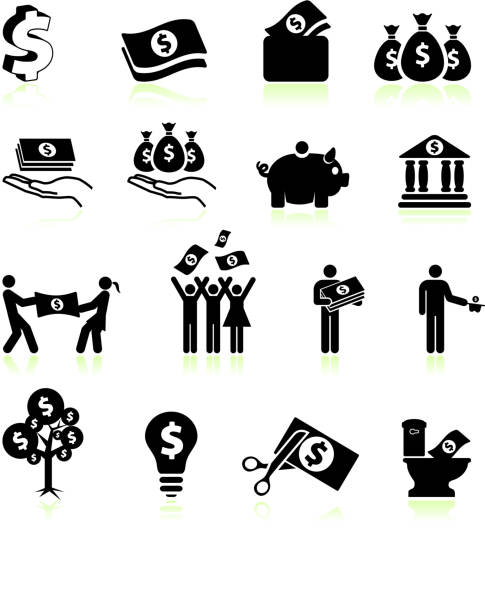 geld und finanzen & schwarz-weiß vektor icon-set - home finances cutting scissors finance stock-grafiken, -clipart, -cartoons und -symbole