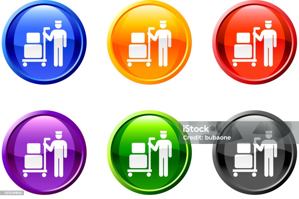 Servicio/Bellboy/icono de equipaje en 6 colores diferentes - arte vectorial de Actividad libre de derechos