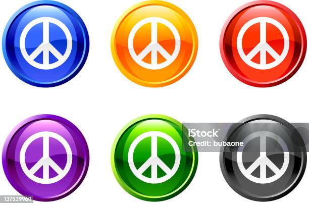 Ilustración de Seis Circle Multicolored Iconos Blanco Con Símbolo De La Paz y más Vectores Libres de Derechos de Amarillo - Color